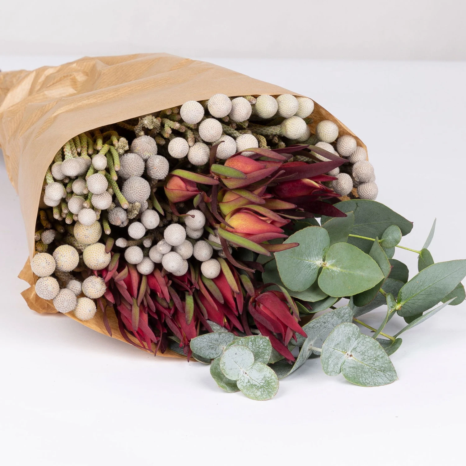 Blumenbund Eukalyptus Mit Brunia Und Kapgrün, Inkl. Grußkarte – Bild 4