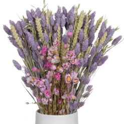 Rosa Trockenstrauß & Lila Glanzgras, 3er-Set, Länge Ca. 55 - 70 Cm