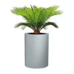 Pflanzgefäß 'Riva High', Rund, Steingrau, Kunststoff