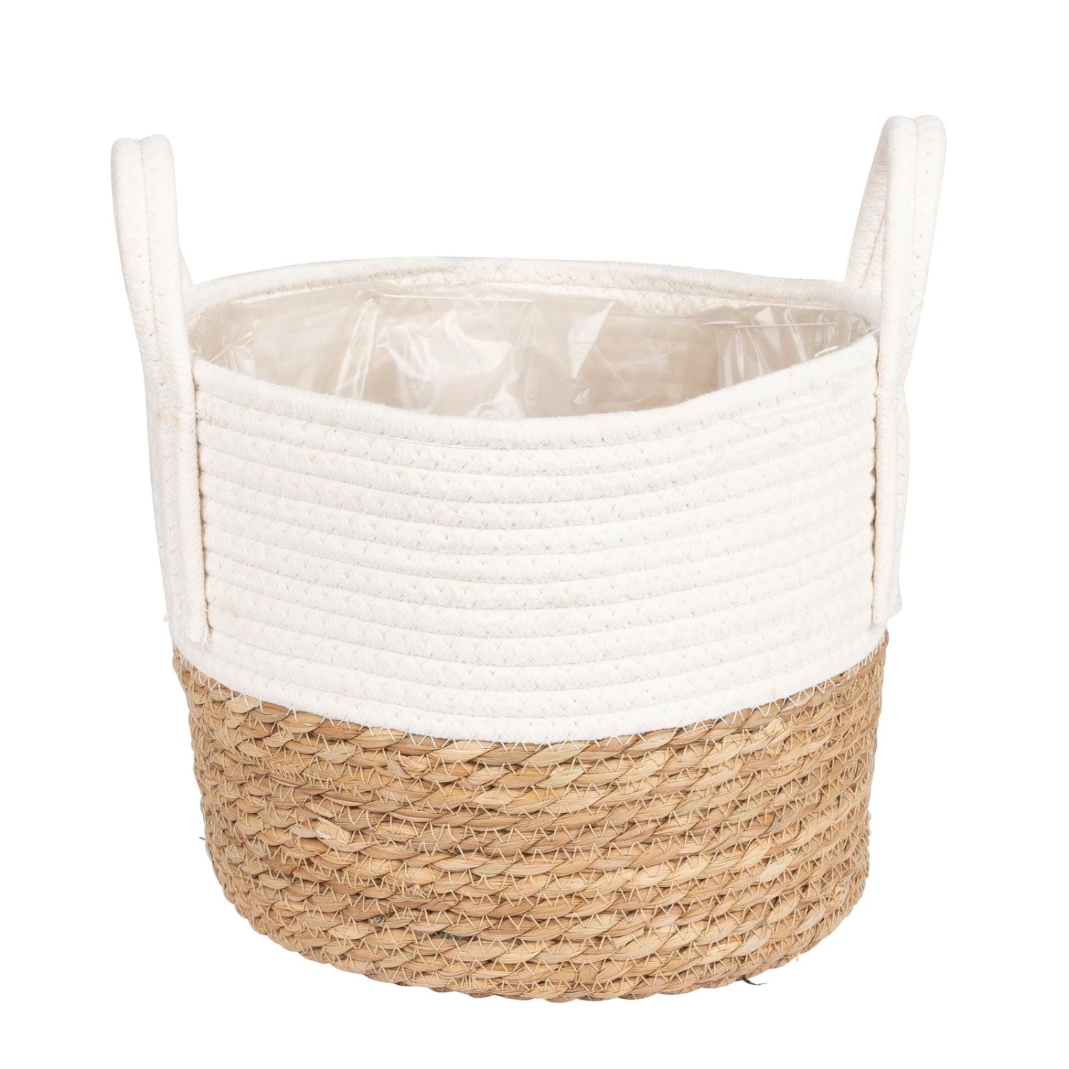 2-farbiger Wohnkorb Mit Folieneinsatz, Seegrasgeflecht Und Jute, Weiß, 26 Cm – Bild 2