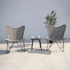 Bistro-Set 'Butterfly', 3-tlg., Braun
