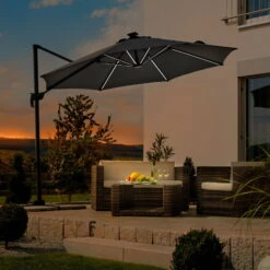 Schneider Sonnenschirm 'Rhodos Blacklight', Mit LEDs, Anthrazit, Ø 300 Cm