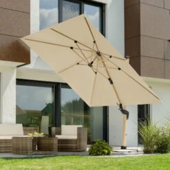 Sonnenschirm 'Rhodos Twist Woody', Natur, Ca. 300 X 300 Cm